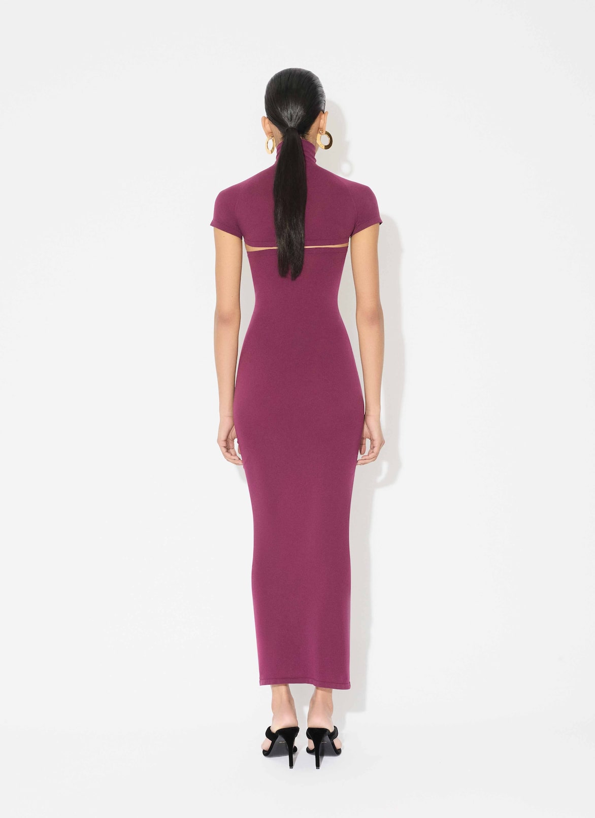 SECOND-SKIN KNIT CUT-OUT DRESS ALAÏA BURGUNDY SECOND-SKIN KNIT CUT-OUT DRESS